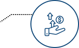 Icon of a hand with upward arrows and a dollar symbol, representing financial growth